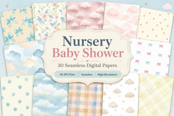Download Nursery Baby Shower Digital Paper Set - Set Collection