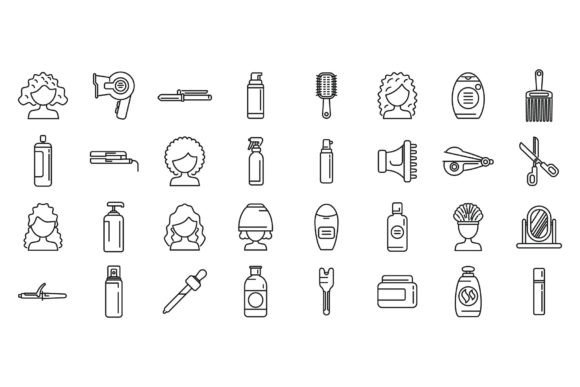 Download Curly Hair Care Icons Set Outline - Set Collection