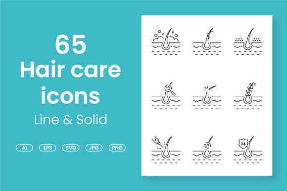 Download Hair Care Line and Solid Icons Set - Set Collection