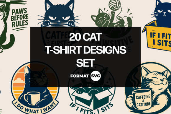 Download 20 Cat SVG T-Shirt Designs Set - Set Collection