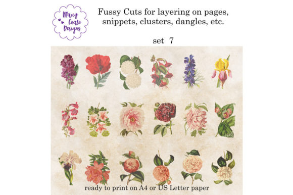 Download Vintage Flowers Fussy Cuts Set 7 - Set Collection