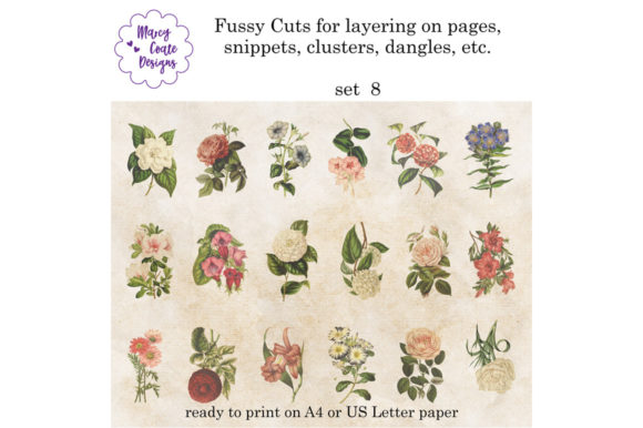 Download Vintage Flowers Fussy Cuts Set 8 - Set Collection