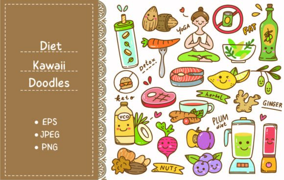 Download Set of Diet Kawaii Doodle - Set Collection